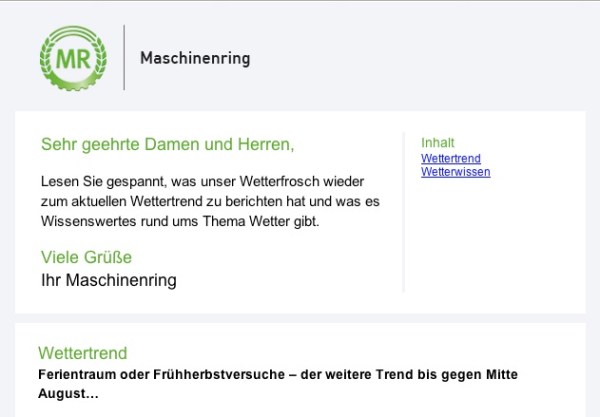 Screenshot Newsletter der Maschinenringe mit neuem Logo