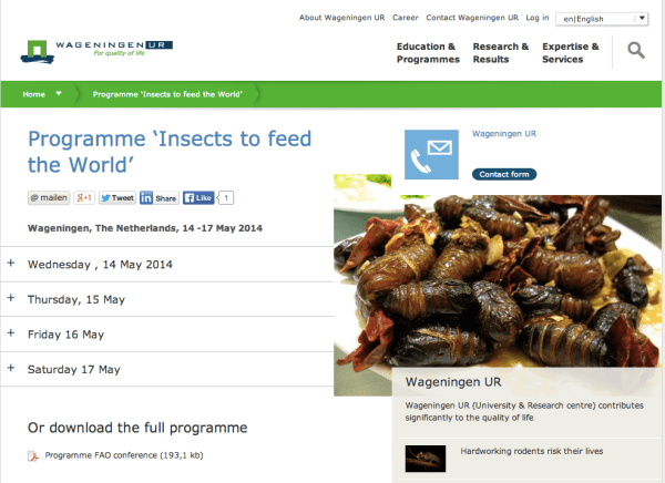 Kongress Welternährung durch Insekten der Universität Wageningen Niederlande
